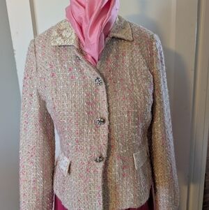 Chic Vintage Pink Tweed Women's Blazer - Fundamental Things